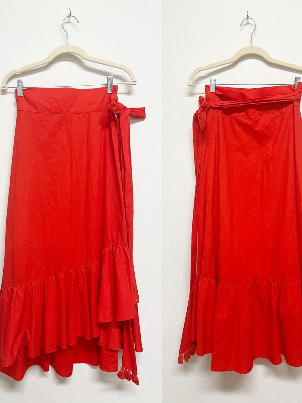 Roller Rabbit Womens Scarlet Asymmetric Ruffle Hem Wrap Cotton Maxi Skirt Size S - Picture 5 of 9